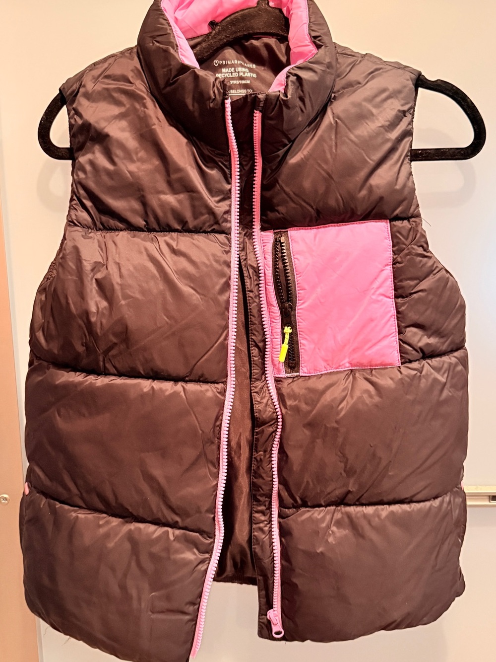 Primark Black Puffer Vest with Pink Pocket Trim